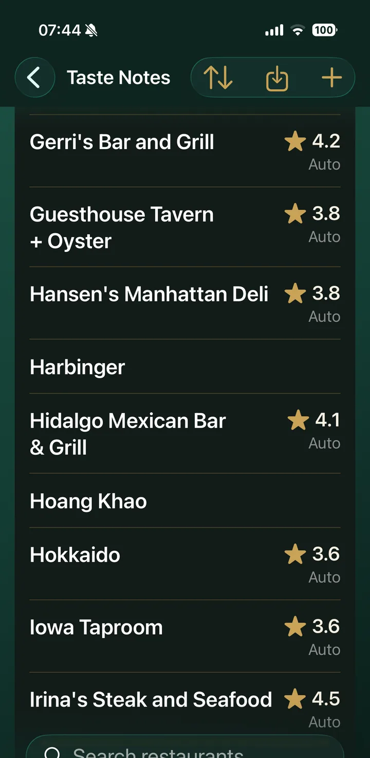 Restaurant list with automatic star ratings